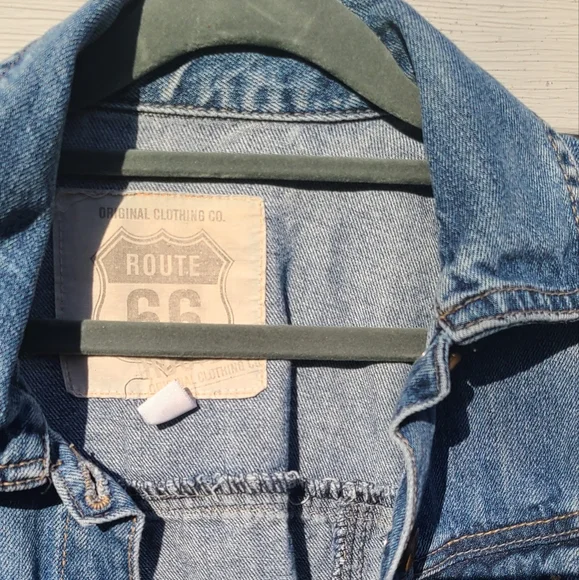 Route 66 Jacket Denim Trucker Distressed Blue Medium Cotton Buttons Pockets XS - Picture 5 of 13
